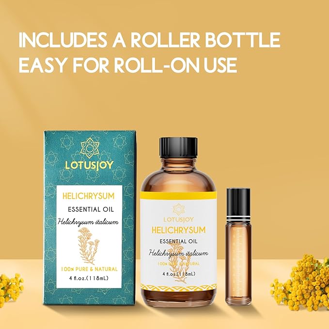 LOTUSJOY Helichrysum Essential Oil, 100% Pure Helichrysum Italicum Oil for Bruising Skin Roll On Diffuser Room Spray - 4 Oz