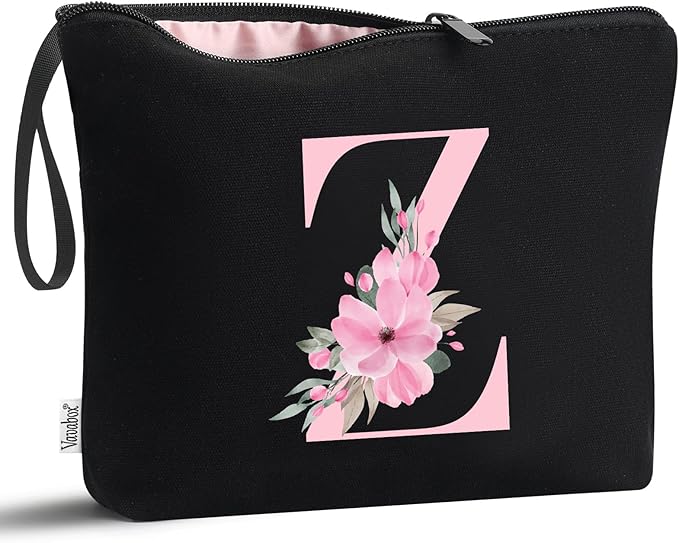 Vavabox A-Z Personalized Makeup Bag, Birthday Gifts for Women Mom, Gifts for Best Friend, Bride Bridesmaid Cosmetic bag (Z, 02-Black)