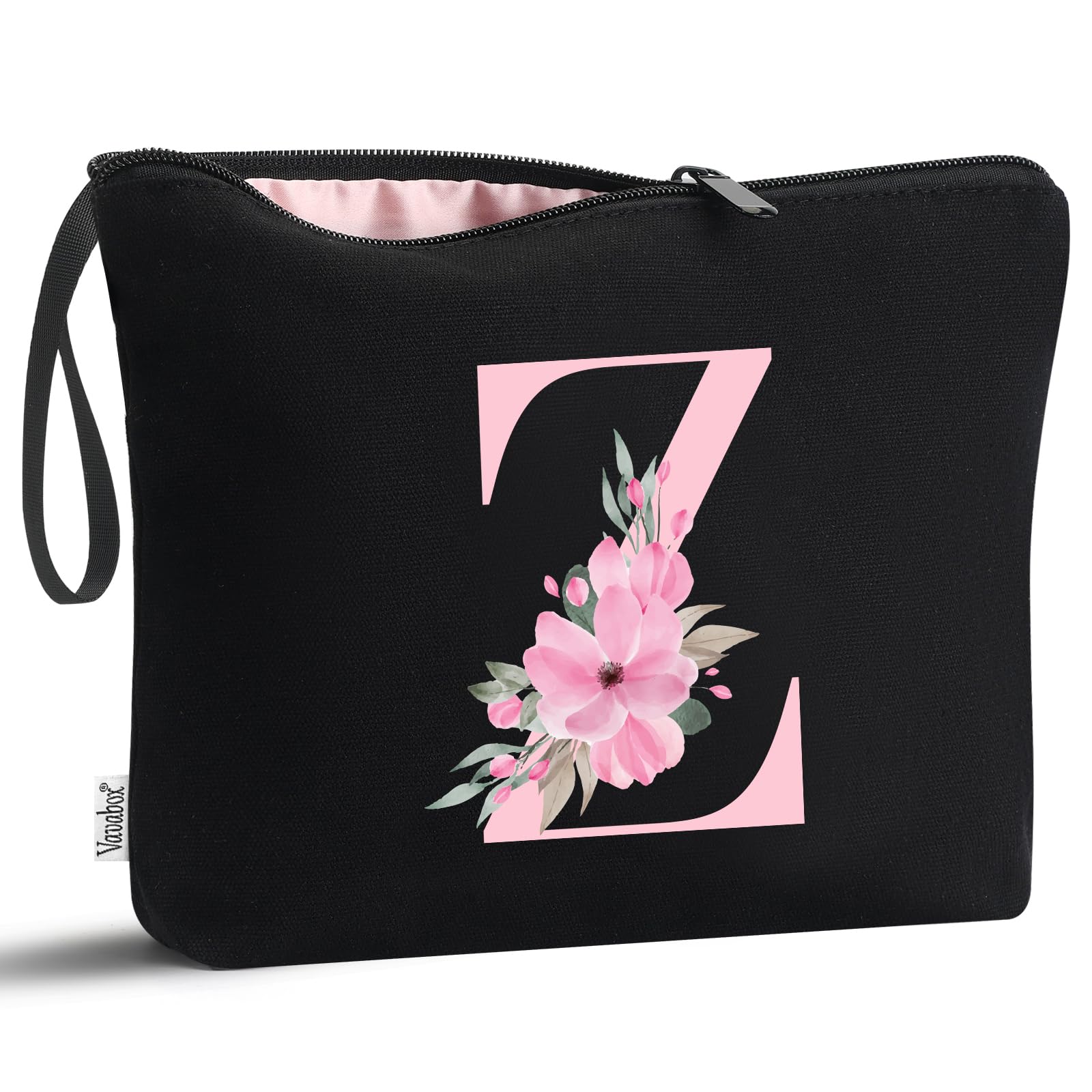 Vavabox A-Z Personalized Makeup Bag, Birthday Gifts for Women Mom, Gifts for Best Friend, Bride Bridesmaid Cosmetic bag (Z, 02-Black)