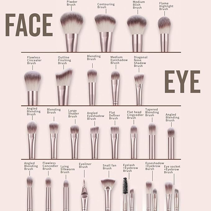 HGHDBT 40Pcs Brown Makeup Brushes Set Professional with Case Premium Synthetic for Blush Foundation Eye Shadow Concealer Powder Eye & Face Make up Brush Kit with Beauty Blender Sponge Set Tools