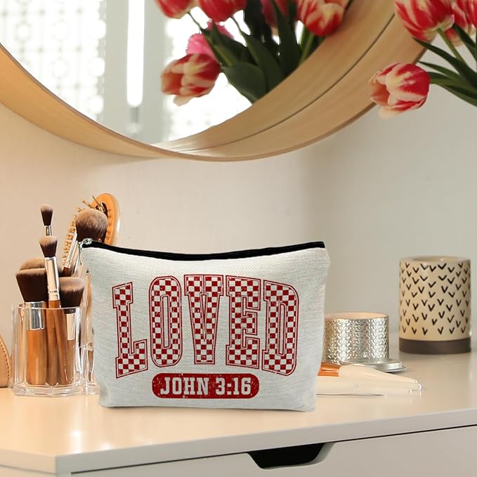 RYYCDOI Loved John 3:16 Bible Verse Makeup Bag, Trendy Christian Cosmetic Bags for Women, Christian Gifts for Women Makeup Pouch, Faith Based Gifts Zipper Pouch