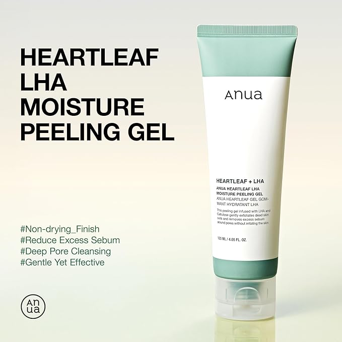 Anua Heartleaf LHA Moisture Peeling Gel, Gentle Exfoliation, Hydrating Facial Peel, Pore Care, Dead Skin Removal, Natural Cellulose, Soothing & Exfoliating for Normal Skin, Korean Skincare, 4.05 fl oz