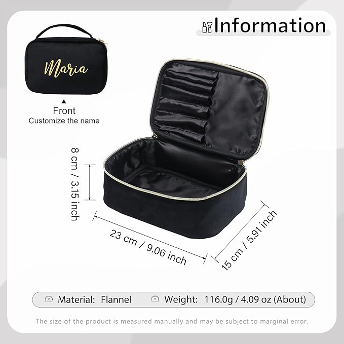 Dreamgem Personalized Name Makeup Bags - Monogrammed Gift for Women Girls Cosmetic Bag with Zipper Gift Ideal for Teen Girls Women Birthday Friend Mom (Black)