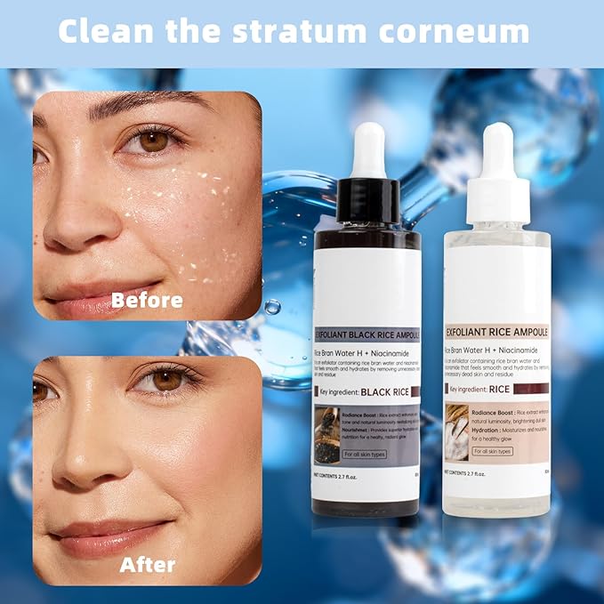 2 PCS Peel Shot Glow Rice Ampoule Duo Black Rice Exfoliant&White Rice Exfoliant Gentle Facial Body Exfoliant for All Skin Types Rice Peeling Shot to Brighten Smooth Rice Exfoliant 2.7 Fl oz/80ml each