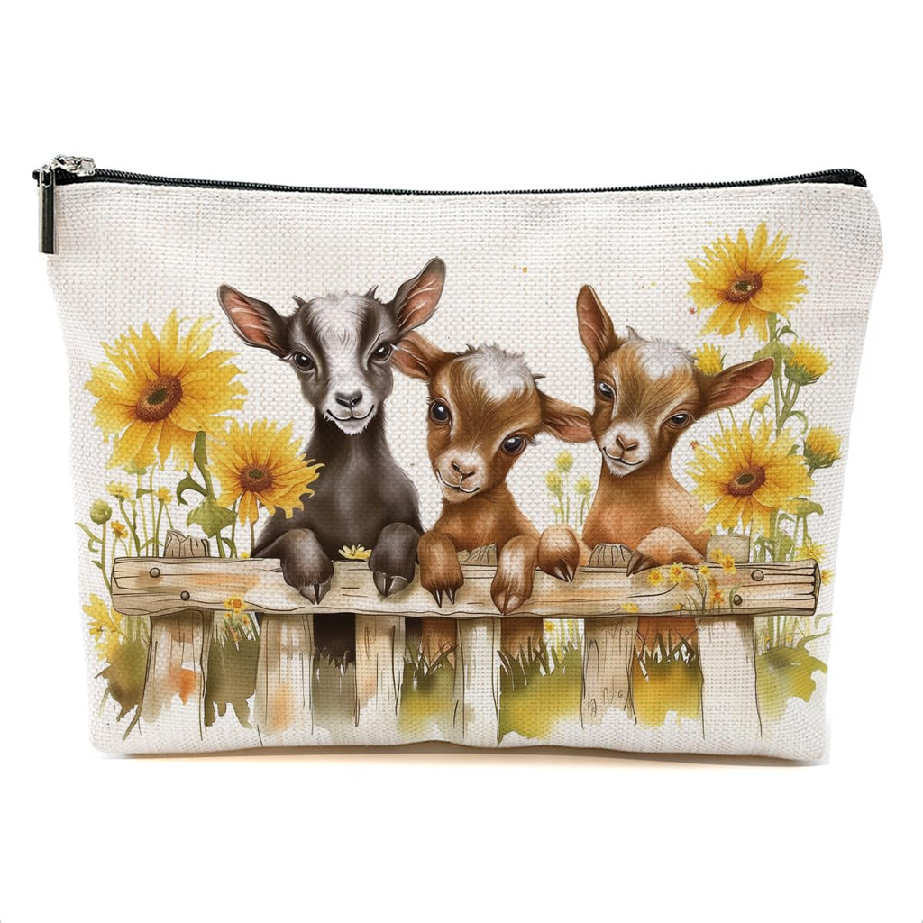 DHKG Goat Gifts for Goat Lovers Makeup Bag Cute Sunflower Goat Cosmetic Bag