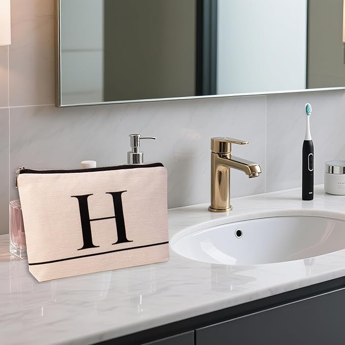 HDYHDY Letter A-Z Initial Personalized Makeup Bags, Birthday Gifts for Women, Monogrammed Gifts for Women Mom Sister Best Friend Bride Bridesmaid, Mothers Day, Christmas, Small Travel Cosmetic Bag (H)