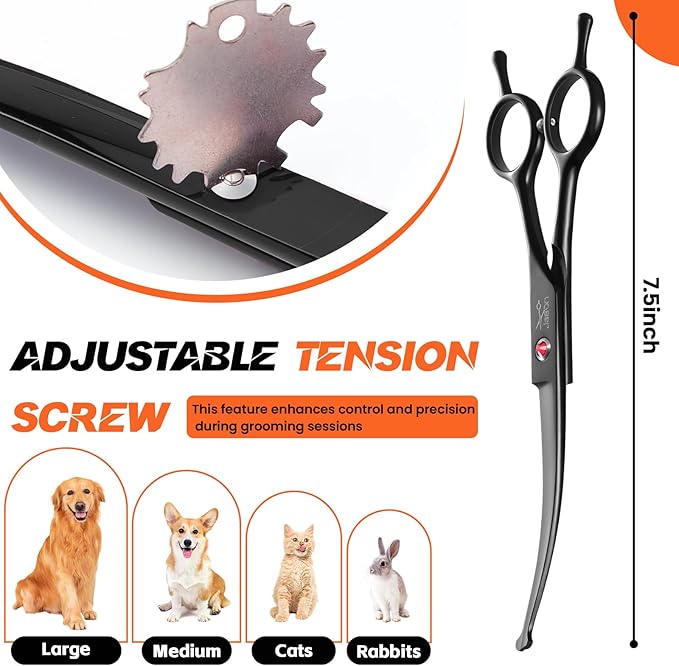 JASON Curved Dog Grooming Scissors - 7" Professional Round Tips Shears