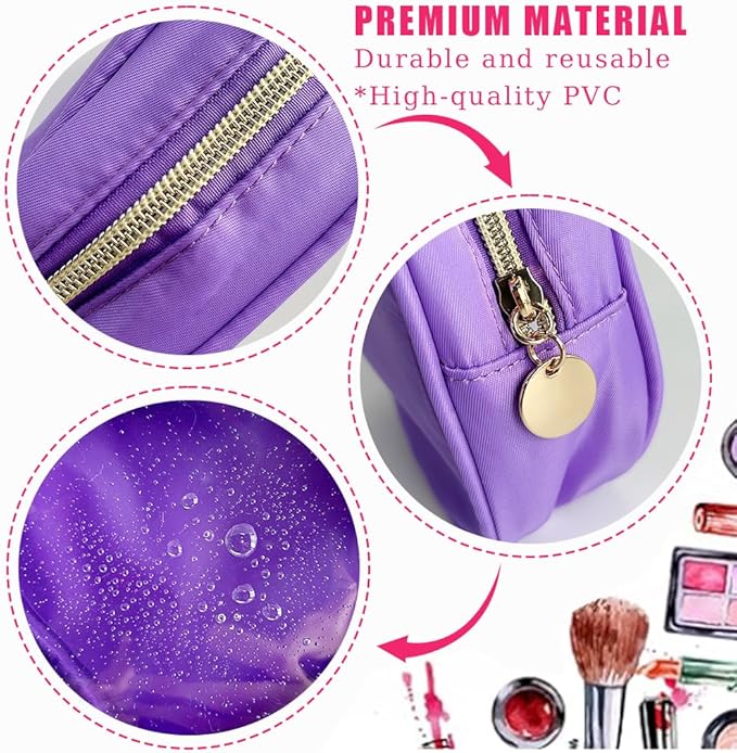 TotePrint 2PCS Solid Cosmetic Bag and Travel Pouch-Durable PVC Material,Versatile,Zipper Design for Smooth Sliding-Ideal for Makeup,Travel Essentials (2PCS-Purple)