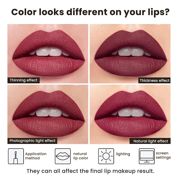 ilembane Matte Liquid Lipstick Set, 3 Pack Red, Black & Dark Red Shades