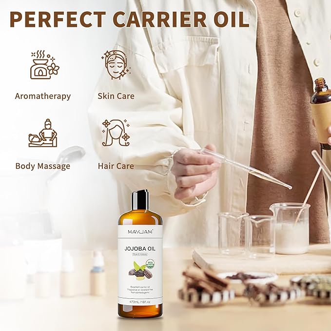 MAYJAM Organic Jojoba Oil for Skin, Hair, Face, Nails Care, USDA Certified