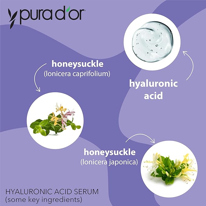 PURA D'OR 3.3 Oz Hyaluronic Acid Serum For Deep Hydration: Anti-Aging, Plumping & Moisturizing Formula For Ayurvedic Skin Care-Smooth, Supple Skin - Natural Boost - Fine Lines & Wrinkle Reducer