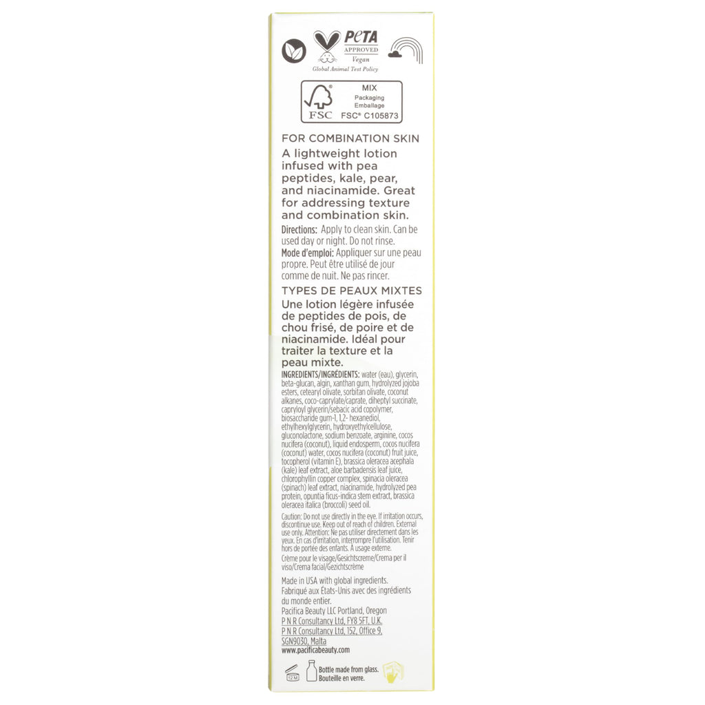 Pacifica Kale Smoothie Face Lotion, Refining Skincare, Face Moisturizer, Niacinamide, Vitamin C and E, Minimize Pores, Face Serum, For All Skin Types, Oily, Combination, Vegan, 1.7 fl oz (1 Count