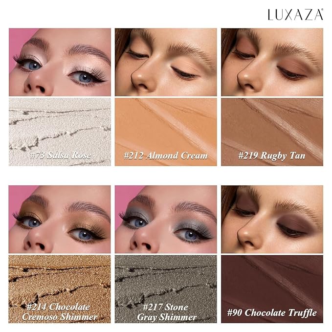 LUXAZA PRO Neutral Brown Eyeshadow Stick Makeup 6PCS Set, Metallic Shimmer Matte Cream Eye Shadow Eyeliner Brightener Pencil Crayon - BROWN LATTE