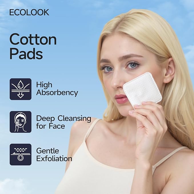 ECOLOOK Cotton Pads for Face，Triple-Layer Textured Exfoliating & Ultra-Soft Reinforced Edges,Lint-Free & No Tear， Triple-Laye Facial pad，Gentle for All Skin Types | Pair with Toner