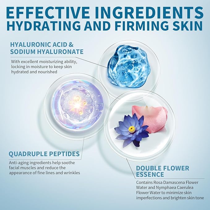 CADIOR Hydrating and Firming Essence Sheet Face Masks with Quadruple Peptide and Sodium Hyaluronate, Moisturizing & Anti-Wrinkle, Safe for Sensitive Skin, Pack of 10