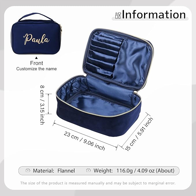 Dreamgem Personalized Name Makeup Bags - Monogrammed Gift for Women Girls Cosmetic Bag with Zipper Gift Ideal for Teen Girls Women Birthday Friend Mom (Treasure Blue)