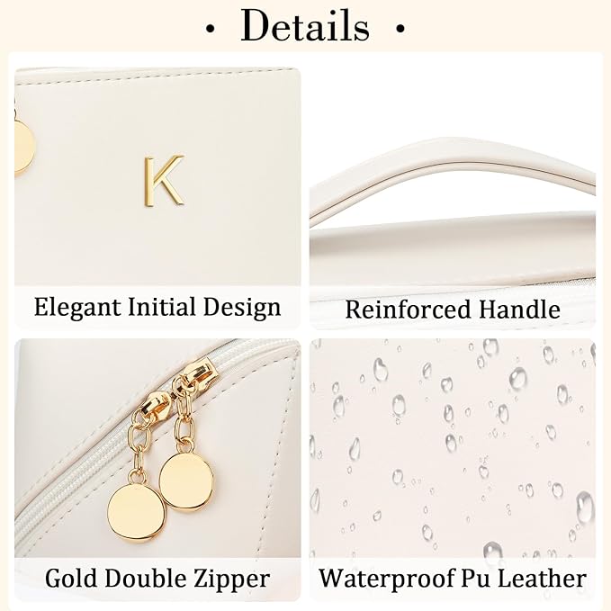 CLOUDWINGS Initial Makeup Bag Personalized Gift for Women Teen Girls