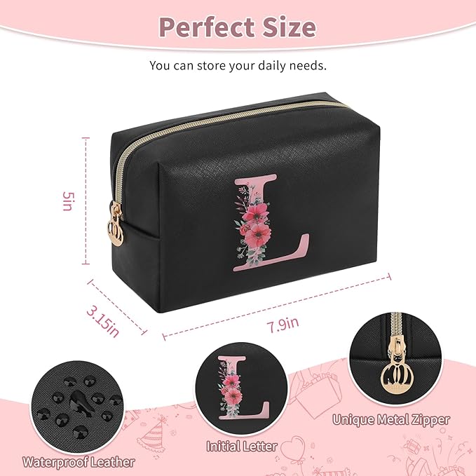 Initial Makeup Bag for Women, Travel Makeup Bag Small Cosmetic Bag, Birthday Gifts for Girls and Women, Teen Girls Gifts Trendy Stuff, Personalized Gifts for Grandkids Teacher Friends Bride Bridesmaid
