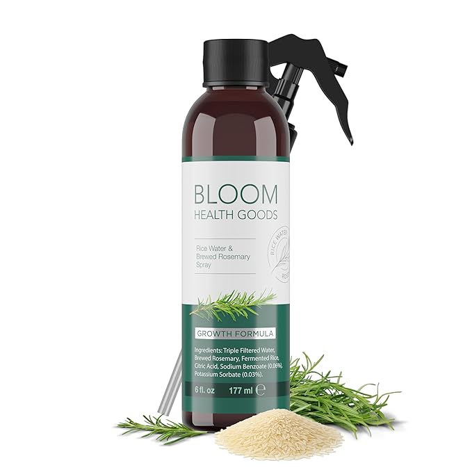 Bloom Health Goods Rosemary & Rice Water Spray for Hair – Homegrown Rosemary, Korean Root & Scalp Hair Tonic – Strengthens & Adds Fullness – Leave-In Mist for Thinning Hair, Men & Women – 6 oz