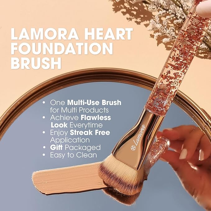 Lamora Heart Foundation Brush - Blending Liquid Cream Mineral Face Brush