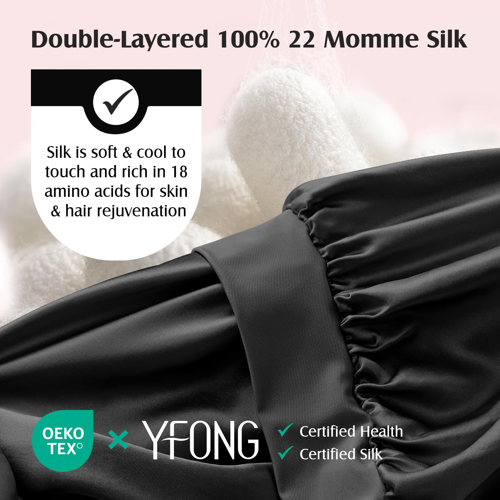 YFONG 100% Mulberry Silk Bonnet for Sleeping Women Men, Large Double Layer