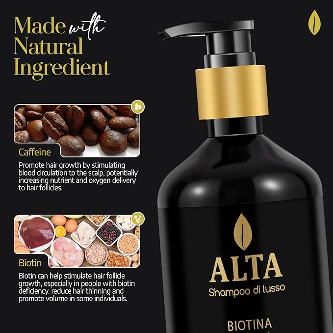 All Goods Alta Strengthening Biotin + Caffeine Shampoo 10oz – DHT Blocker Formula for Hair Loss & Thinning – Thickening, Volumizing & Strengthening Shampoo for Women & Men.