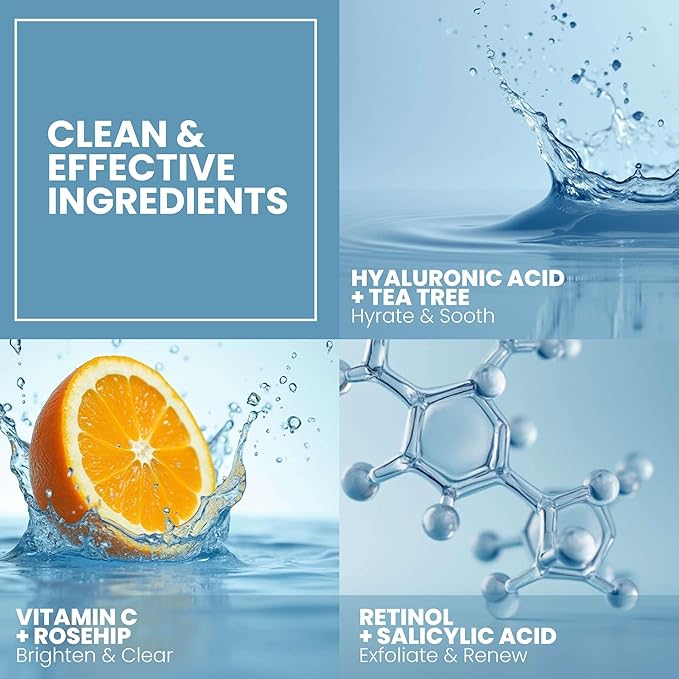 Eva Naturals Vitamin C Serum Plus – Facial Serum with Hyaluronic Acid, Niacinamide, Retinol, and Salicylic Acid – Hydrating and Smoothing Skin Formula – 2 oz