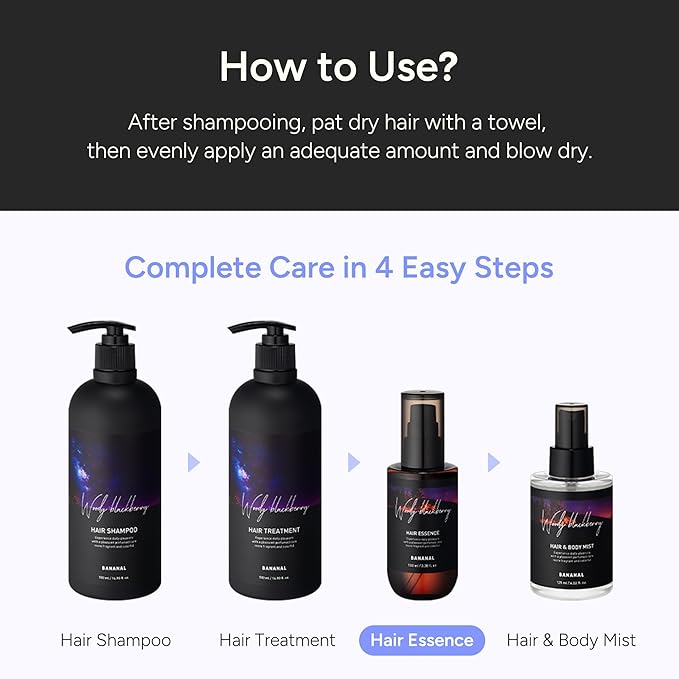 BANANAL 2-in-1 Hair Serum & Perfume Oil - Korean Hair Care, Moroccan Argan Oil & 12 Amino Acids for Dry Damaged Hair, Anti-Frizz Glass Hair Shine, Paraben-Free, Woody Blackberry, 3.38 fl oz