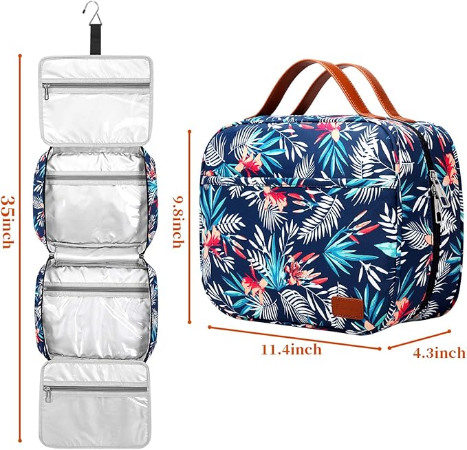 Bosidu Hanging Travel Toiletry Bag, Large Capacity Cosmetic Travel Toiletry Organizer for Women with 4 Compartments & 1 Sturdy Hook, Perfect for Daily Use/Christmas