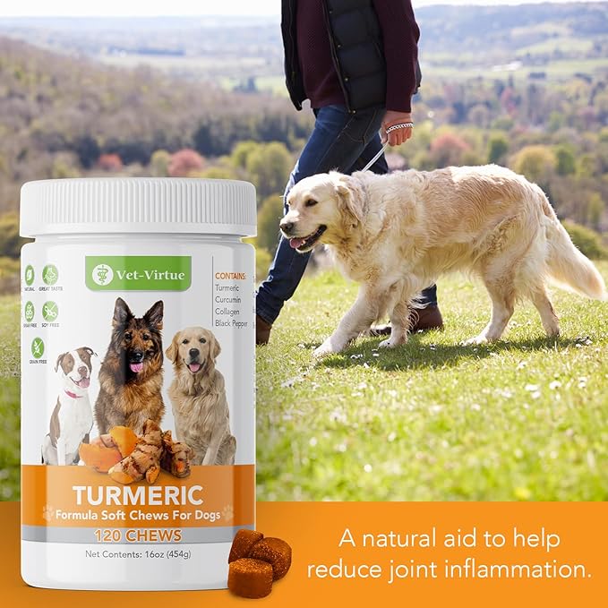 Turmeric for Dogs - 120 Count Value Pack | Hip & Joint Supplement for Senior Dogs with Arthritis | Anti Inflammatory Pain Relief | Organic Curcumin, Collagen & BioPerine | Made in USA Soft Chews