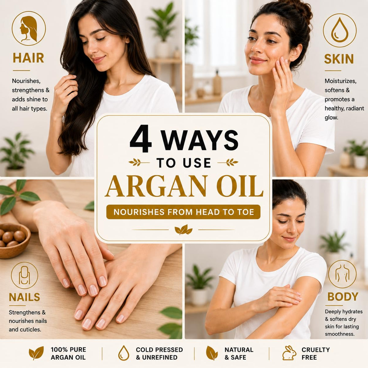 Moroccan Argan Oil for Hair, Face & Skin, 100% Pure, Cold Pressed, 3.38 oz