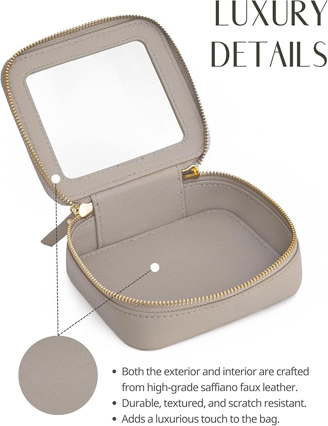Popvibe Clear Makeup Bag Travel Cosmetic Case Toiletry Bag with Zipper Make Up Organizer Traveling Compact Car Bag Stone Mini