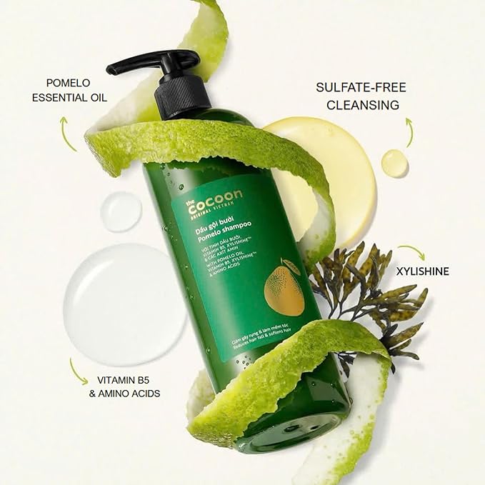 Cocoon Pomelo Oil Sulfate Free Shampoo, Strengthening and Volumizing Hair Cleanser with Xylishine & Amino Acids for Thin and Damaged Hair, Vegan Haircare, 16.9 fl oz
