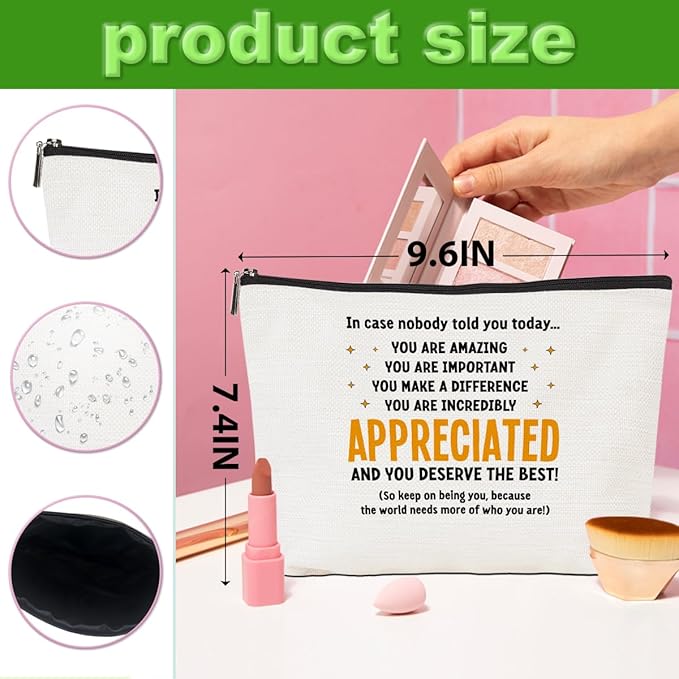 4pcs Inspirational Makeup Bag Employee Thank You Appreciation Gifts Cosmetic Bag Zipper Pouch Encouragement Gifts for Women Coworkers Boss Lady Manager Friend Christmas Birthday Gift