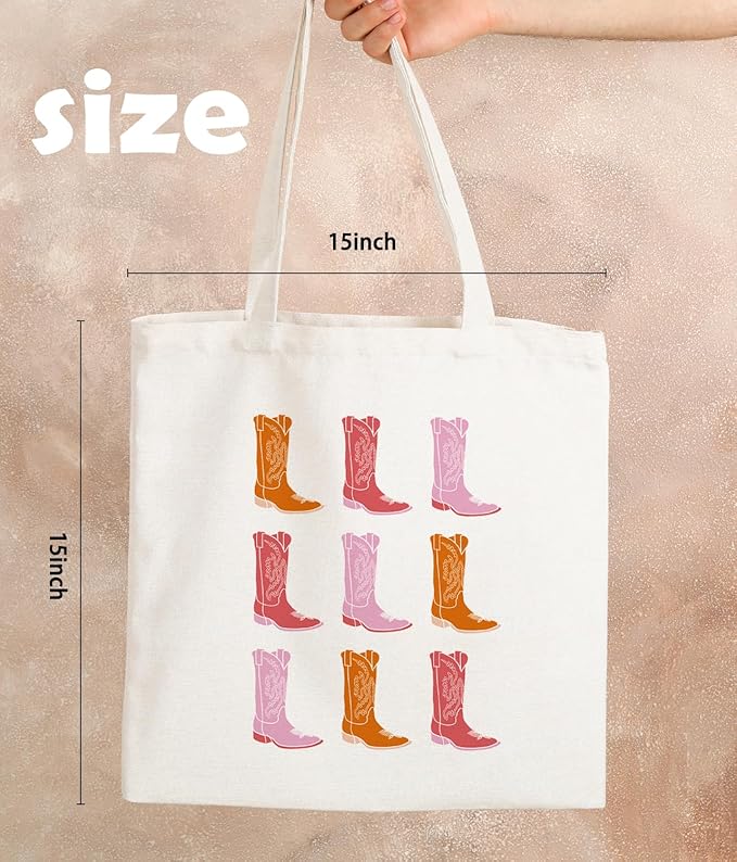 Zeghk Western Cowgirl Boots Canvas Tote Bag For Women, Western Boots Bag Cowgirl Gifts For Women, Shopping Bag Canvas Bags With Handles