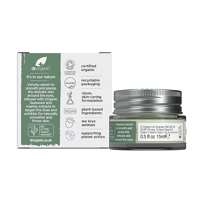 Dr. Organic Ageless Eye Contour Serum with Seaweed | Smoothing and Firming, Targets Fine Lines, Fragrence Free, Certified Organic, Paraben & SLS-free, 15 mL /.5 fl oz