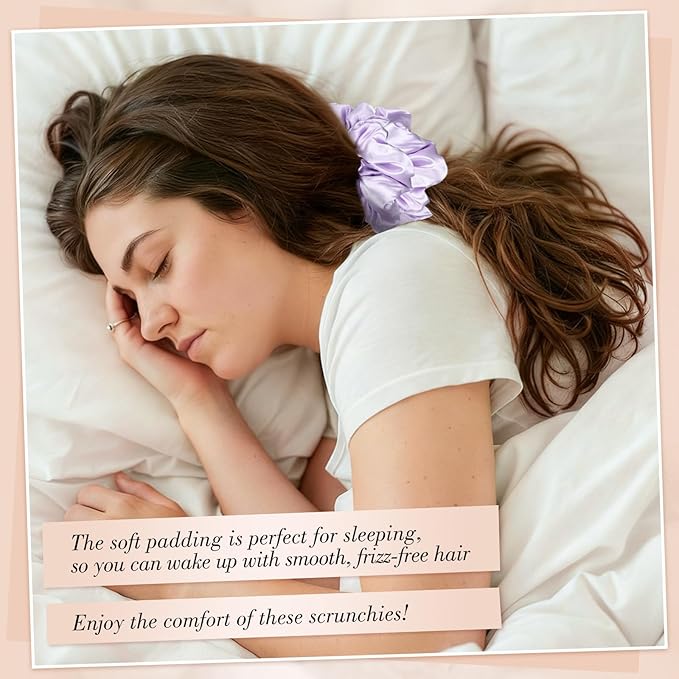 3 Pcs Satin Scrunchies for Thick Curly Hair, Oversized Sleep Hair Ties