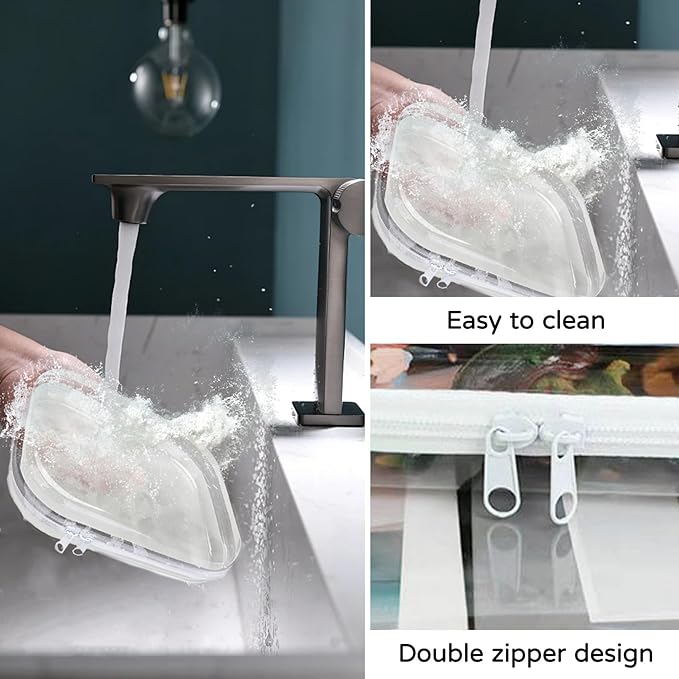 PGAXM 3PCS Clear Hard Plastic Zipper Case, Double Zippers Hard Pouch, Portable Travel Organizer Bin Clear Makeup Bag for Toy Storage, Snack Bag, Cosmetics, Diaper Bag, Toiletry Bag (3PCS-S)