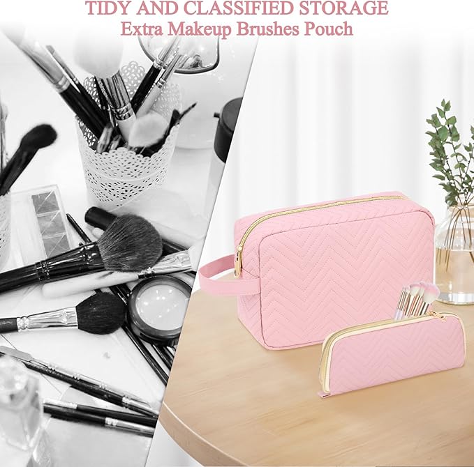 Sernaxi Personalized Initial Makeup Bag Waterproof Leather Cosmetic Bag Travel Toiletry Bag, Valentine’s Day Gift Makeup Organizer Case & Makeup Pouch for Women Teen Girls Mom Girlfriend Wife