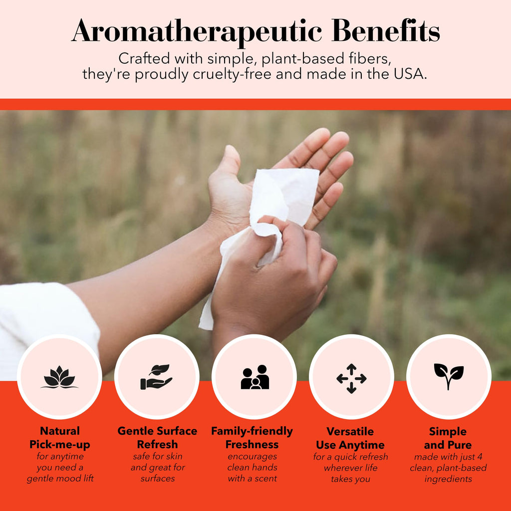 Herban Essentials - Orange Wipes & Towelettes - Essential Oil Wipes for Make Up, Hands, Face & Body - Travel Size Essentials & Toiletries - Natural, Individually Wrapped, Disposable & Moist (7 count)