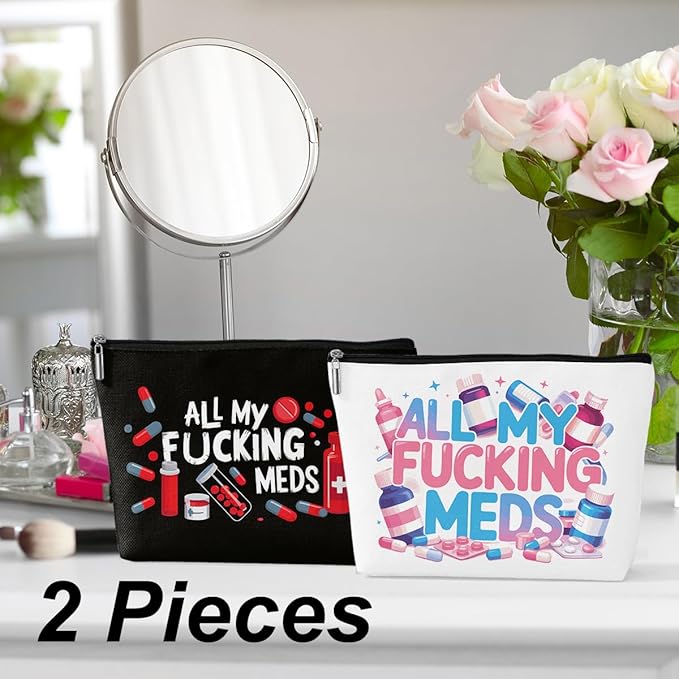 Wenboco 2 Pcs Medicine Makeup Bag, Large Capacity Travel Makeup Case Cosmetic Bags for Women, Portable Pouch Purse Travel Essentials Toiletries Accessories, Christmas Birthday Gifts for Women-1