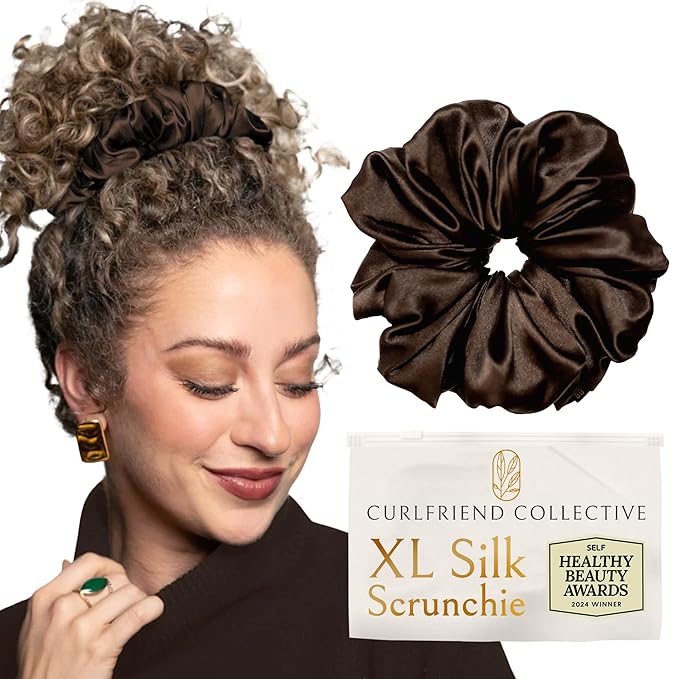 Curlfriend Oversized Mulberry Silk Scrunchies for Women, XL, Espresso