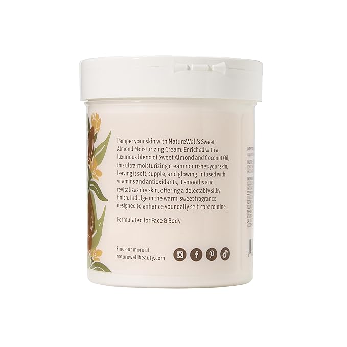 NATURE WELL Sweet Almond Body Cream, Moisturizing Cream for Dry & Sensitive Skin, Hydrating Body Moisturizer with Natural Oils & Extracts, Coco-Almond Scent, Dermatologist Tested, 16 Oz