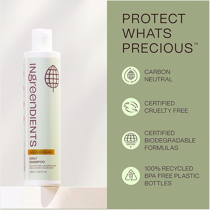 Ingreendients Natural Shampoo With Organic Ingredients - Sulfate Free, Color Safe, Non Toxic With Tea Tree Oil & Apple Cider Vinegar, Vegan, Gluten Free, pH Balanced
