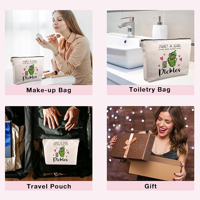 Funny Pickle Gifts for Teenage Girls Cute Makeup Bag Gifts for Pickle Lovers Women Birthday Friendship Christmas Gift for Teen Girls Best Friends Sister Bestie Funny Cosmetic Bag Zipper Pouch