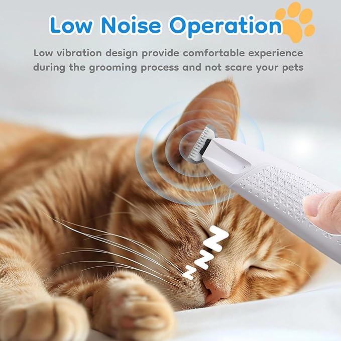 JNEKWOZ Professional Dog & Cat Trimmer - Quiet Electric Pet Grooming Kit for Ears/Eyes/Paws with LED Light - Cordless Battery-Powered Fur & Nail Clipper for Small/Large Breeds(White)