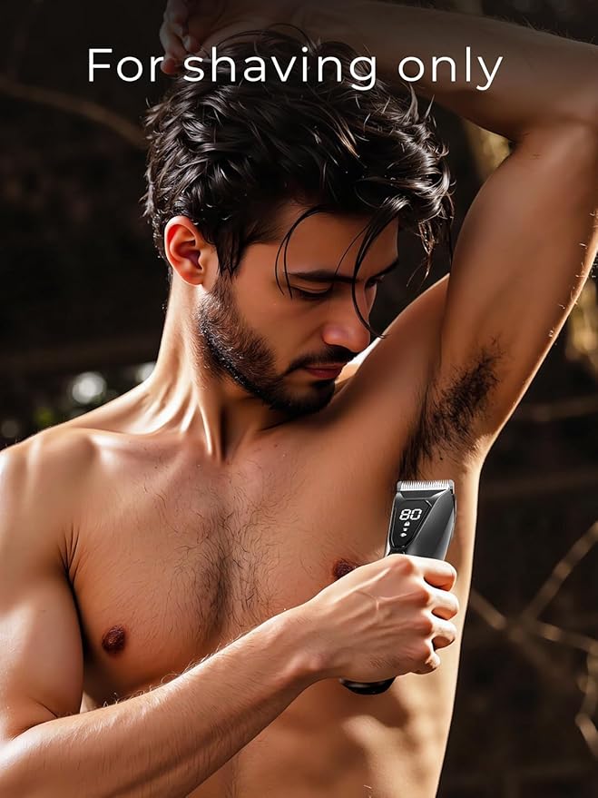 Lijecozy Pubic Hair Trimmer for Man - Cordless Body Hair Trimmer for Men - Electric Ball Shaver with Display & Light - Waterproof Wet/Dry Groomer kit for Groin - 4000K Light - Cosmic Black