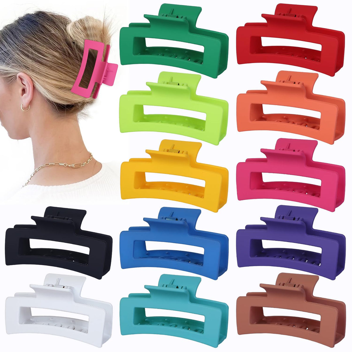 Sisiaipu 3.5 Inch Hair Clips - 12 Pcs Square Jaw Clips for Thick and Thin Hair, Rectangular Hair Accessories for Women and Girls - Neutral