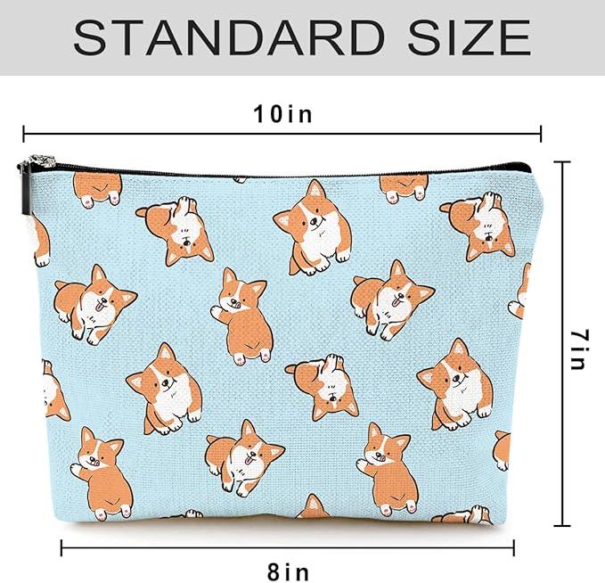 Givotin Cute Makeup Bag for Purse Canvas Waterproof Funny Cosmetic Bags for Women Zipper Travel Toiletry Pouch-Corgi Makeup Bags