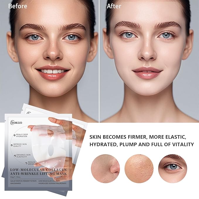 Sokgo Low Molecular Weight Collagen Overnight Hydrogel Mask, Enhances Skin Elasticity, Reduces Pores, Transforms from White to Transparent Upon Absorption Skin Care Treatment，